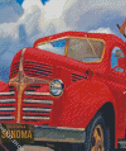 Red Pickup Art Diamond Painting