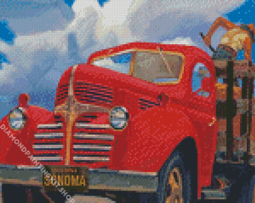 Red Pickup Art Diamond Painting