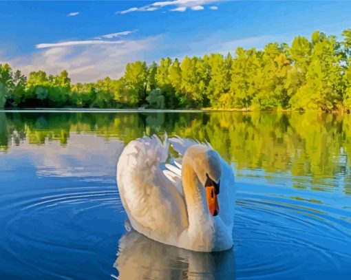 Swans In Water Diamond Painting