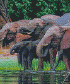 Wild African Elephant In Water Diamond Painting