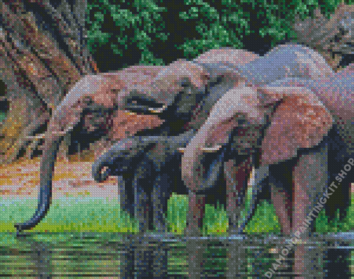 Wild African Elephant In Water Diamond Painting