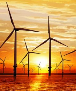 Wind Turbine Sunset Silhouette Diamond Painting