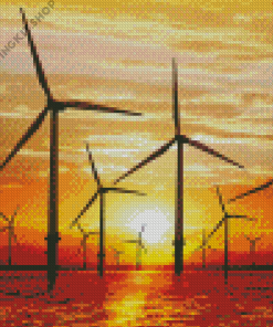 Wind Turbine Sunset Silhouette Diamond Painting