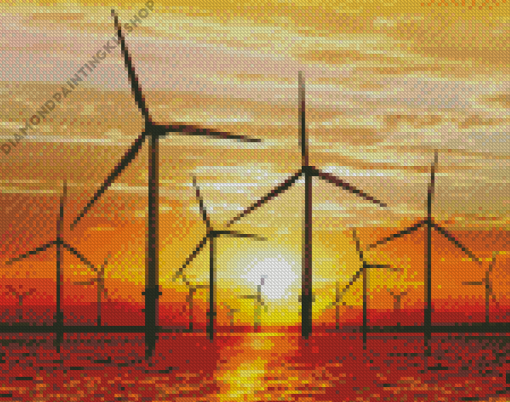 Wind Turbine Sunset Silhouette Diamond Painting