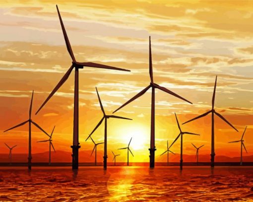 Wind Turbine Sunset Silhouette Diamond Painting