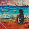 Abstract Woman Sitting On Beach Diamond Painting