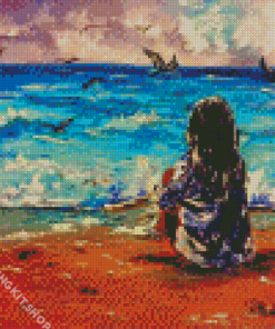 Abstract Woman Sitting On Beach Diamond Painting