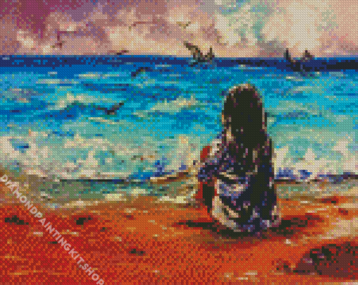 Abstract Woman Sitting On Beach Diamond Painting