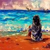 Abstract Woman Sitting On Beach Diamond Painting