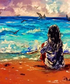 Abstract Woman Sitting On Beach Diamond Painting