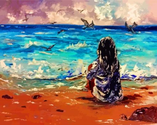 Abstract Woman Sitting On Beach Diamond Painting