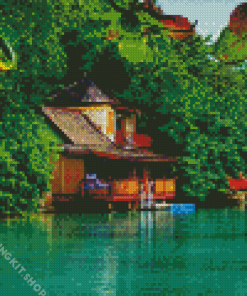 Aesthetic House By A Lake Diamond Painting