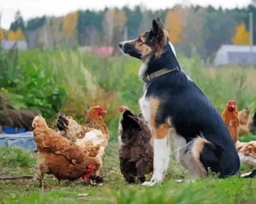 Aesthetic Dog With Chickens Diamond Painting