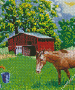 Barn And Horses Art Diamond Painting