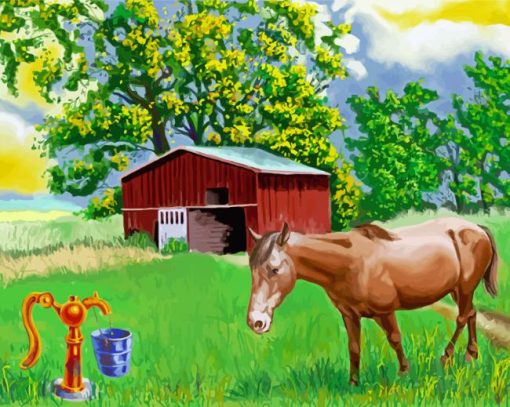 Barn And Horses Art Diamond Painting