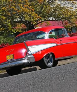 Cool Red And White 57 Chevy Car Diamond Painting