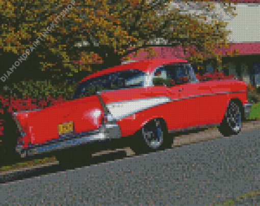 Cool Red And White 57 Chevy Car Diamond Painting