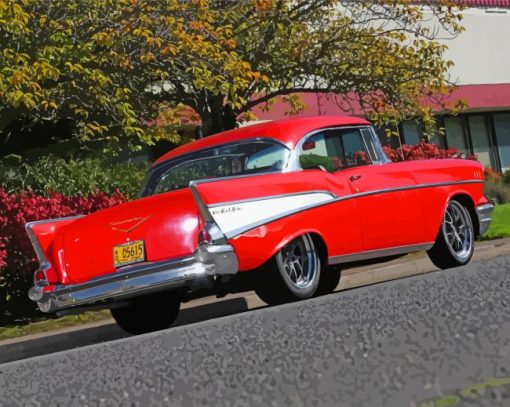 Cool Red And White 57 Chevy Car Diamond Painting