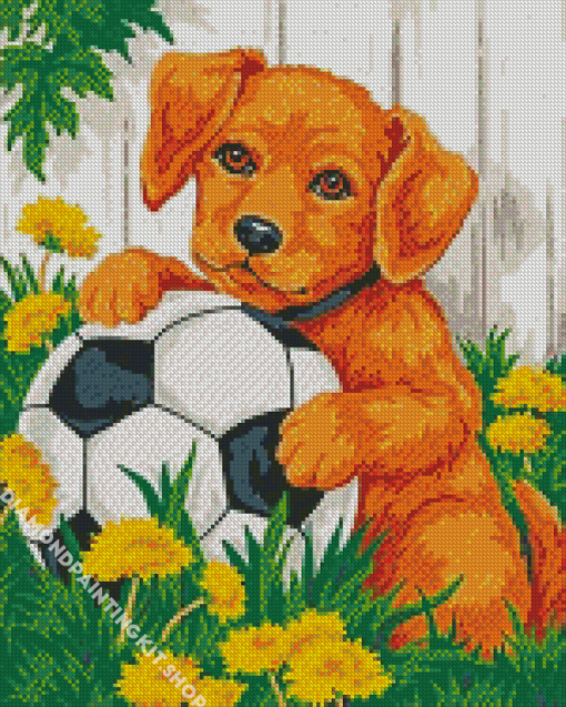 Cute Dog Football Diamond Painting