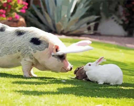 Cute Pig And Rabbit Diamond Painting