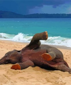 Funny Elephant On Beach Diamond Painting