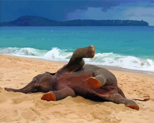 Funny Elephant On Beach Diamond Painting