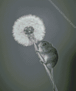 Monochrome Mouse And Dandelion Diamond Painting