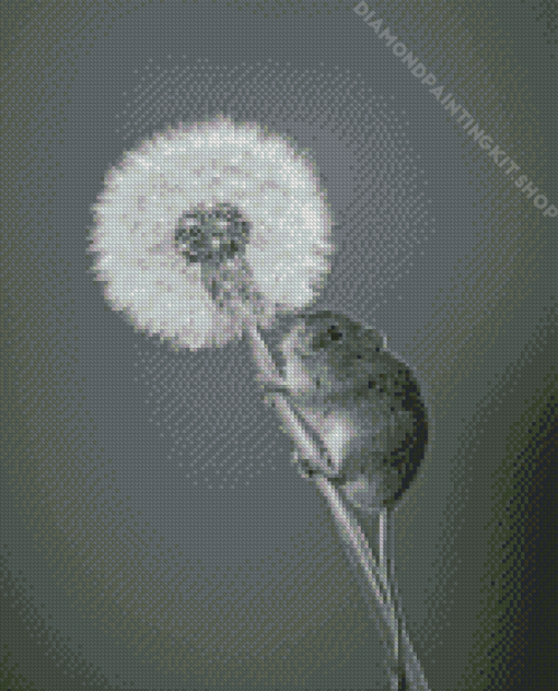 Monochrome Mouse And Dandelion Diamond Painting