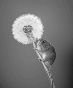 Monochrome Mouse And Dandelion Diamond Painting