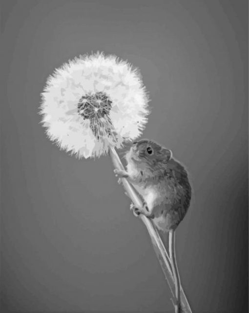 Monochrome Mouse And Dandelion Diamond Painting