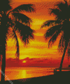 Palms Sunset View On The Sea Diamond Painting