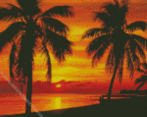 Palms Sunset View On The Sea Diamond Painting