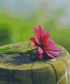 Pink Flower On Tree Stumps Diamond Painting