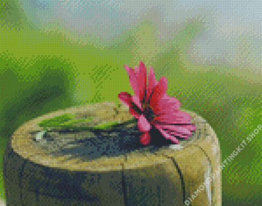 Pink Flower On Tree Stumps Diamond Painting