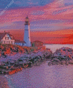 Portland Lighthouse Sunset Diamond Painting