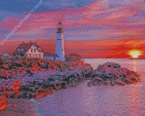 Portland Lighthouse Sunset Diamond Painting