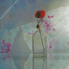 Red Flower In Bottle Reflection Diamond Painting