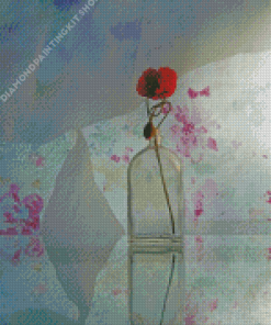 Red Flower In Bottle Reflection Diamond Painting