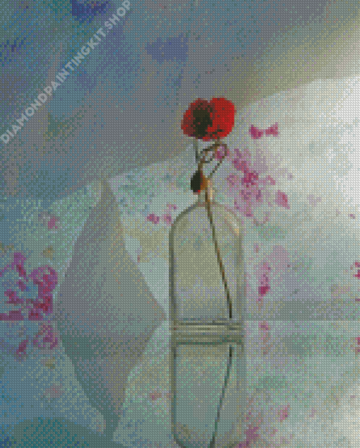 Red Flower In Bottle Reflection Diamond Painting