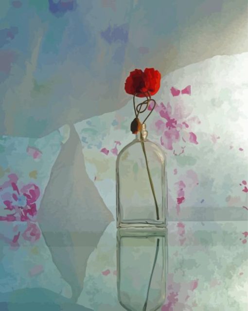 Red Flower In Bottle Reflection Diamond Painting