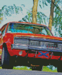 Red Car With Confederate Flag Diamond Painting