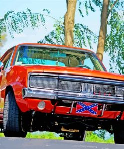 Red Car With Confederate Flag Diamond Painting