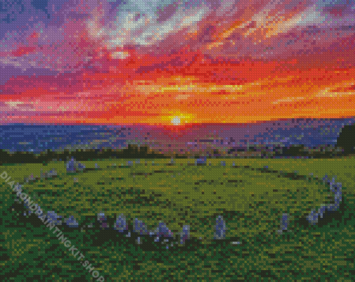 Stone Circle Sunset View Diamond Painting