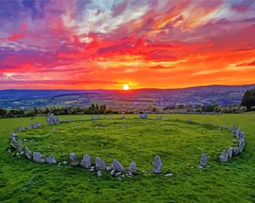 Stone Circle Sunset View Diamond Painting