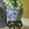 White Flowers In Chinese Pot Diamond Painting