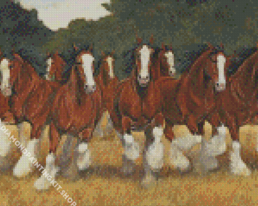 12 Brown Horses Diamond Painting