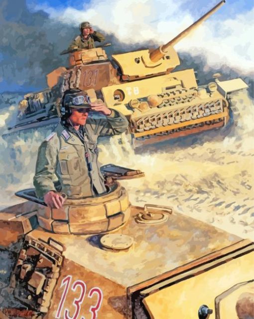 Army Tanks In The Desert War Art Diamond Painting