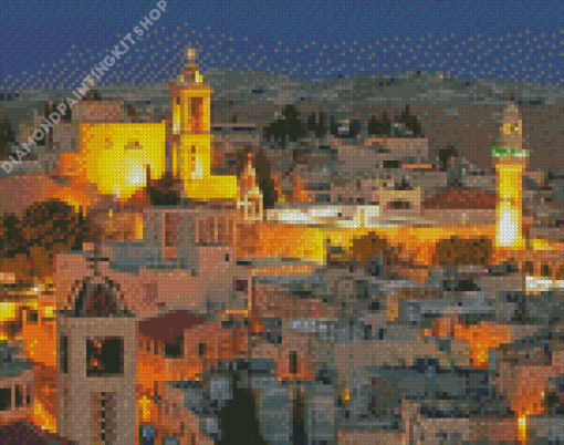 Bethlehem Palestine Buildings At Night Diamond Painting