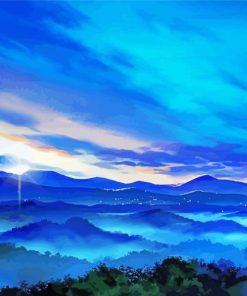 Blue Landscape Sunset Diamond Painting