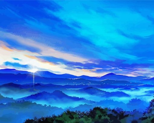 Blue Landscape Sunset Diamond Painting